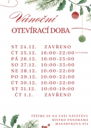 Bistro Panorama - domácí kuchyně v srdci Hluboké nad Vltavou - Vánoční otevírací doba
